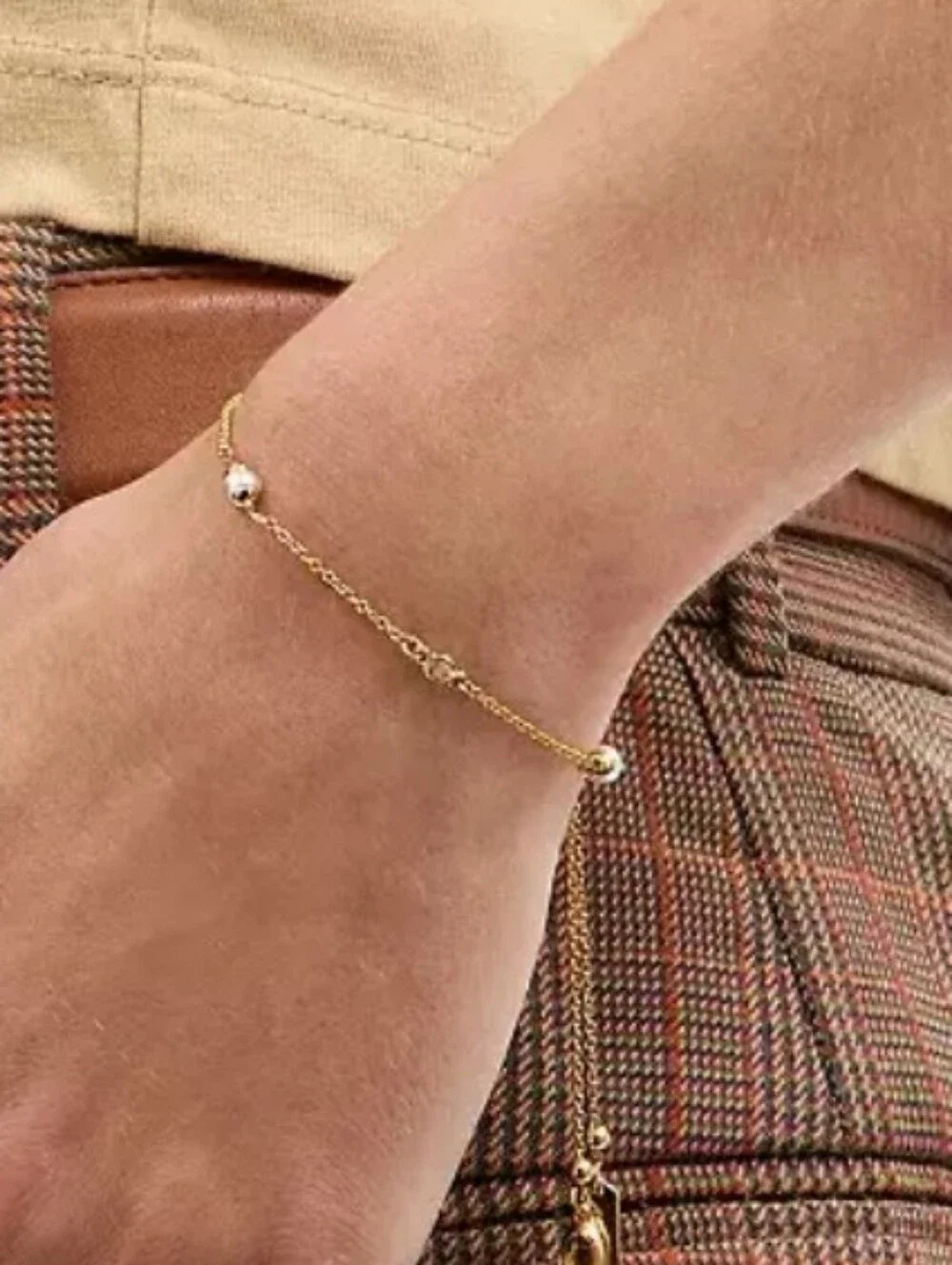 COACH Sculpted Gold C Pearl & Crystal Adjustable Bracelet